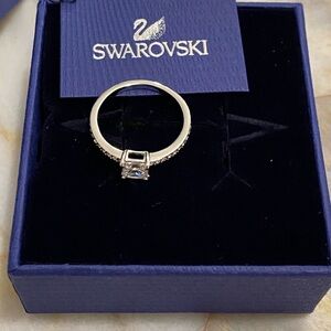 Swarovski Silver Rhodium Plated Ring Crystal Clear S 55/7